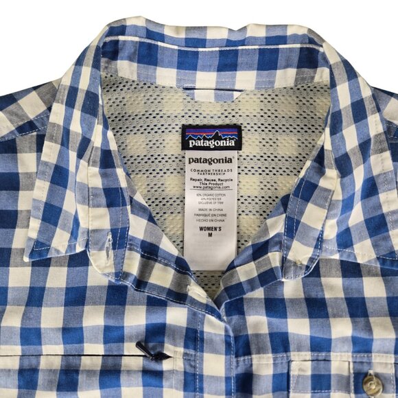Patagonia Women Organic Cotton Shirt M Blue Black White Check Excellent Cond. - Picture 6 of 6